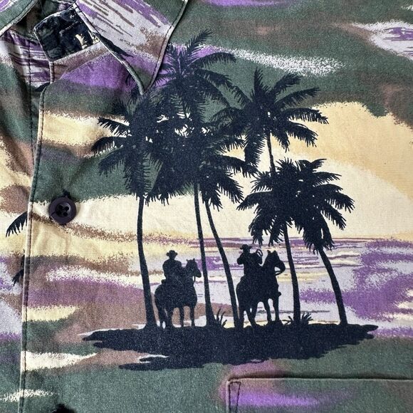 Vtg Roper Button Up Shirt Mens Sz M Cowboys Palm Trees Sunset Graphic Hawaiian - Picture 7 of 11